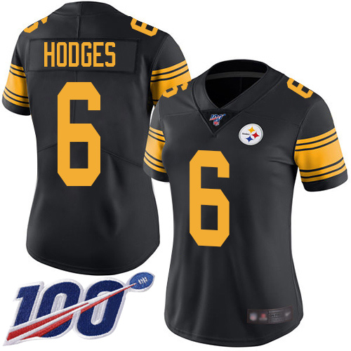Women Pittsburgh Steelers Football #6 Limited Black Devlin Hodges 100th Season Rush Vapor Untouchable Nike NFL Jersey